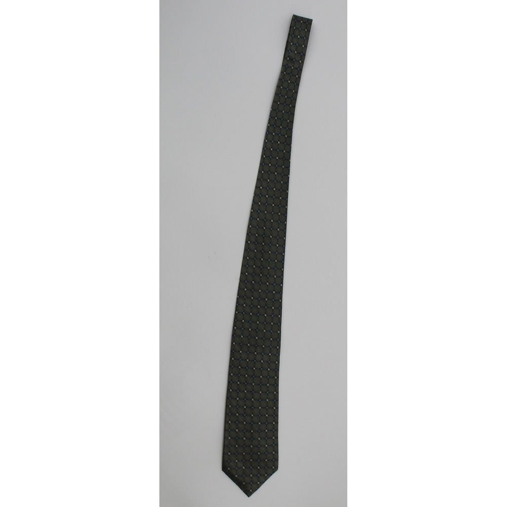 Jos A Bank 100%Silk Designer Tie Olive Green Blue Geometric Grid Dot Extra Long‎